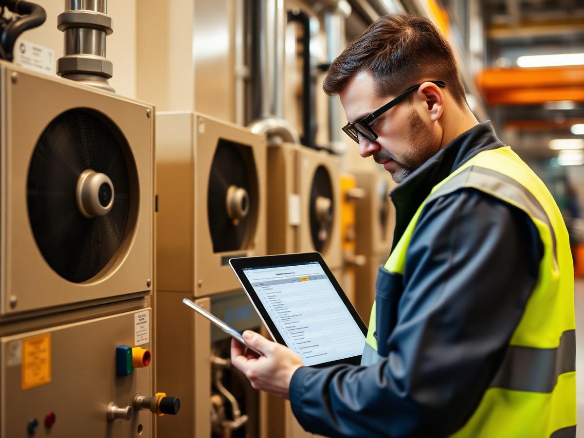 Técnico de manutenção a registar uma intervenção em equipamento industrial